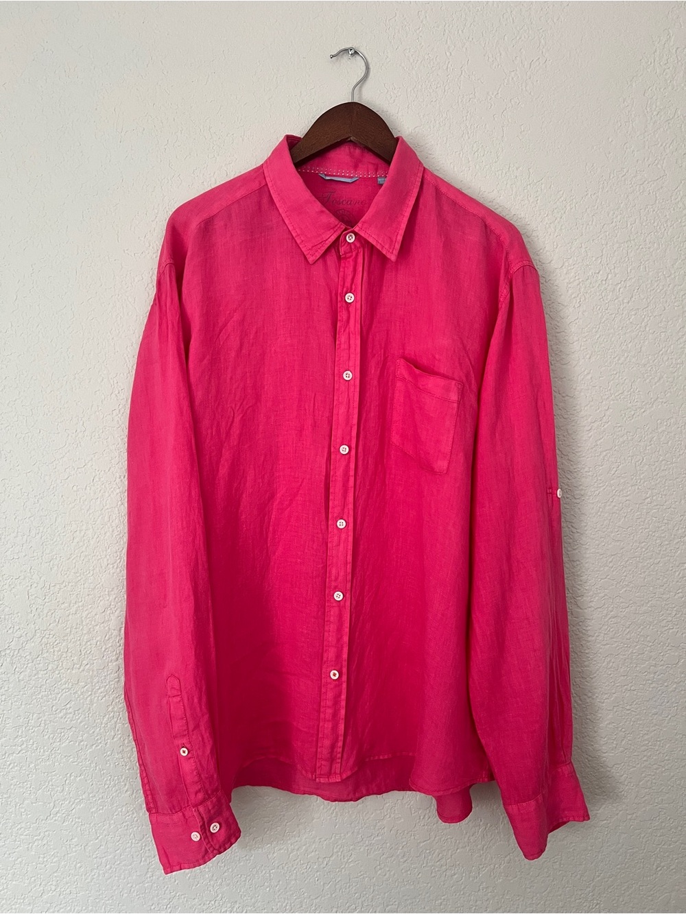 Toscano Men’s Linen Pink Button-Up Long Sleeve Shirt